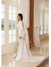 Long Sleeves Ivory Satin Tie Back Slit Modern Wedding Dress Long Sleeves Ivory Satin Tie Back Slit Modern Wedding Dress